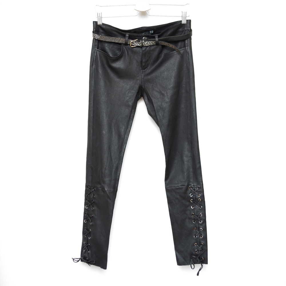 SUITE 22 Genuine Lambskin Skinny-Leg Leather Pants with Lacing Size 38 (US6)
